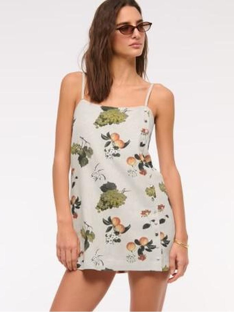 Nwt Abercrombie & Fitch Linen Button Skort Mini Dress In Tan Fruit Pattern - L